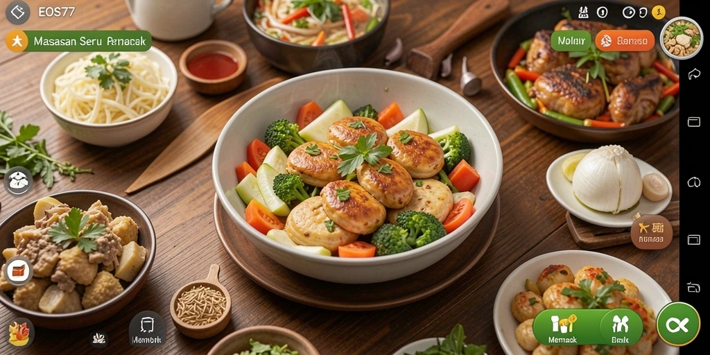 Tampilan antarmuka menarik dengan berbagai pilihan resep memasak.