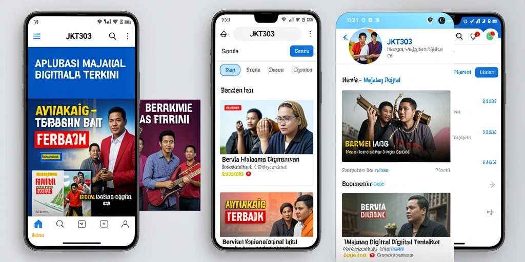 Antarmuka JKT303 menampilkan berita terbaru dengan desain menarik.