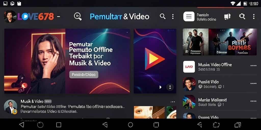 Antarmuka pengguna LOVE678 dengan fungsi Pemutar Video Offline yang mudah diakses.