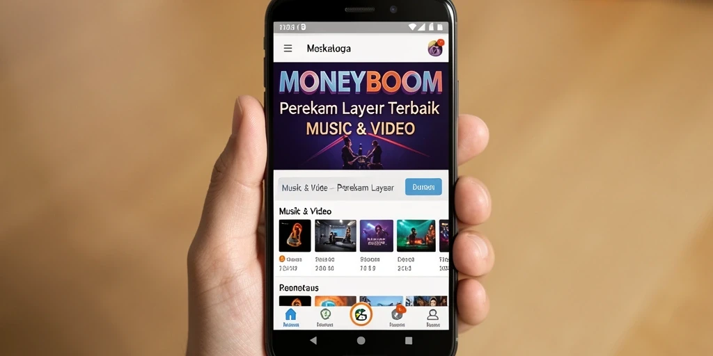 Antarmuka pengguna MONEYBOOM saat merekam layar dengan kualitas tinggi.