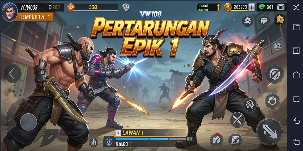 Screenshot VW108 menampilkan pertarungan 1 lawan 1 yang mendebarkan.