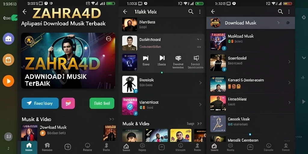 Antarmuka aplikasi ZAHRA4D untuk Download Musik yang menarik.